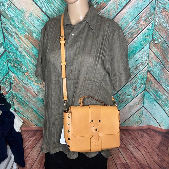 Sandro Paris Light Tan Leather Abby Cartable Leather Satchel - Picture 5 of 14